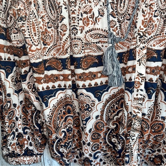 Lucky Brand Brown Boho Tie Neck Peasant Blouse - Picture 3 of 7